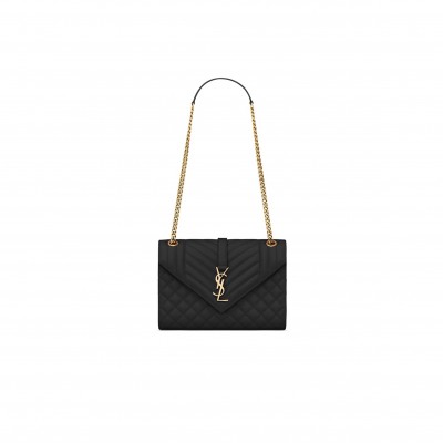 YSL ENVELOPE MEDIUM IN QUILTED GRAIN DE POUDRE EMBOSSED LEATHER 600185BOW911000 (24*17.5*6cm)